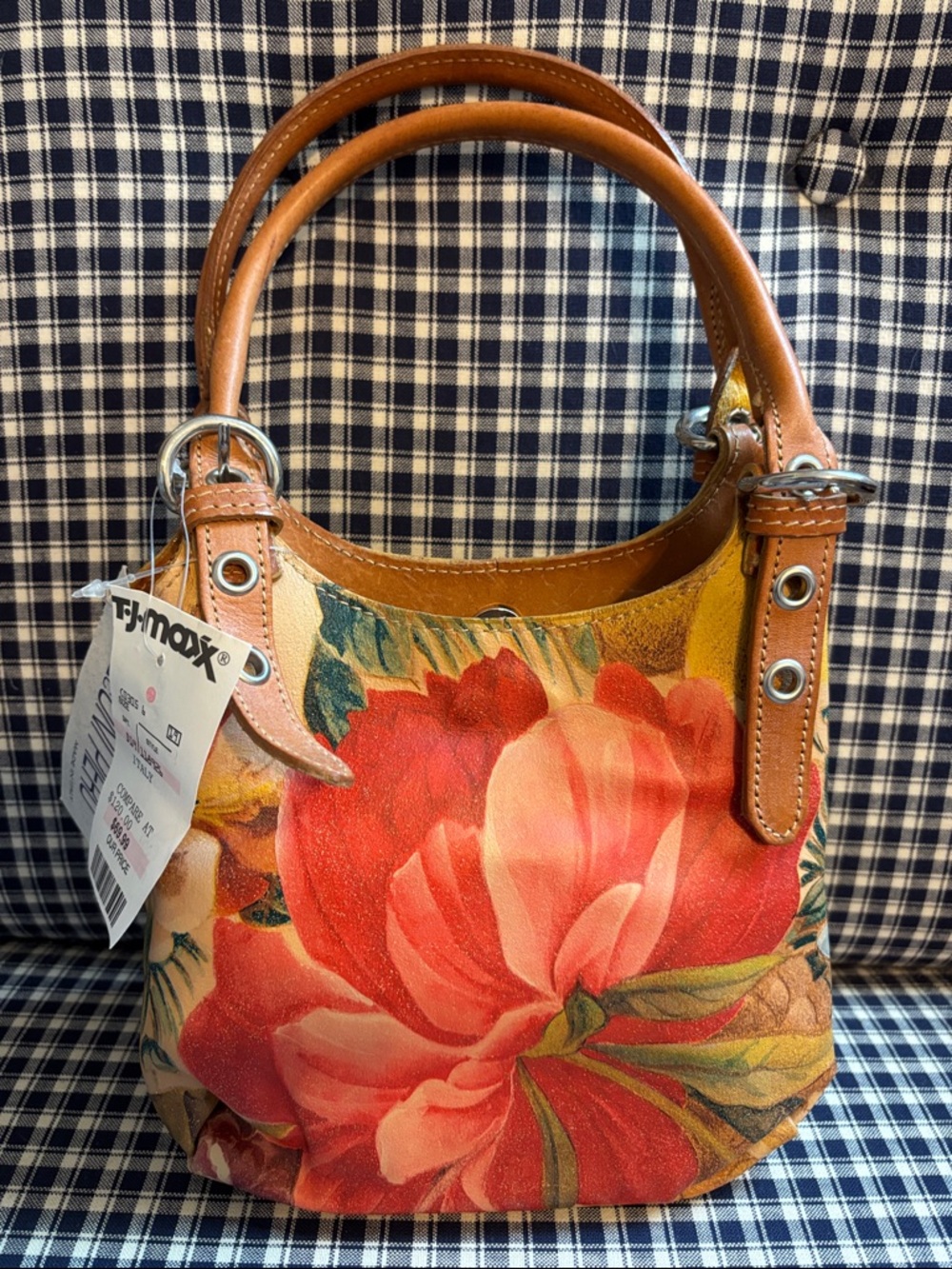 Cecconi piero Floral buttery soft  leather Shoulder Bag with Tan Leather Handles